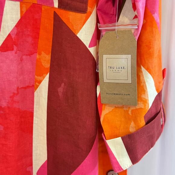 Tru Luxe Jeans XL Linen Blend Blouse NWT Abstract Colorblock Artsy Top - Picture 4 of 11